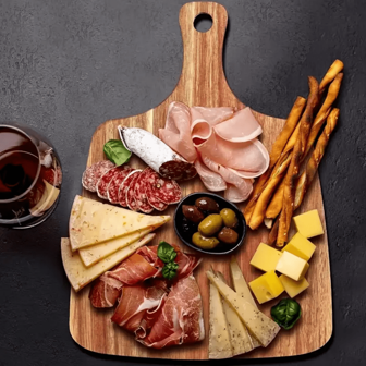 1 加厚硬木奶酪板、熟食拼盘、多功能切菜板、适用于蔬菜、水果、牛排、面包和肉类、带挂钩、家庭、公寓、宿舍和餐厅必备 - 木制切菜板