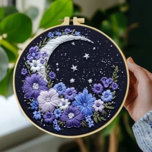 1 Piece Embroidery Kit, 20x20cm/7.9x7.9 Inch Flower And Moon Handmade DIY Embroidery Kit, Suitable For Adult Beginners, Including Instruction Manual, Printed Fabric, Embroidery Frame And Needle And Thread - Multicolor - View 6