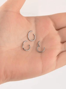 3Pcs 16G Septum Rings Hoop Stainless Steel Silver Tragus Daith Helix Earrings Hinged Segment Clicker Rings Lip Rings Piercing Jewellery - Nose Rings - View 5