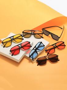 1pc Women's Square Rivet Frame Multicolor Combination Glasses Sets, Suitable For Outings, Retro Double Bridge Simple Large Frame , Ins Personalized Ocean Lens