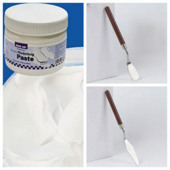 1 件 3.38 盎司丙烯酸纹理造型膏，配有 2 把调色刀 - 用于雕刻、分层、在木材、画布上塑形，创建 3D 表面，适用于 DIY 手工艺品、艺术项目，可与丙烯酸涂料混合，快干且抗裂，绘画用品纹理膏、造型膏、返校、学校用品