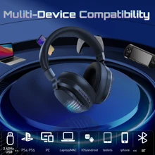 COLUSI Auriculares inalámbricos para juegos Colusi con efectos de iluminación RGB y enfriamiento, para portátiles, PC, , , Switch, con larga duración de batería, micrófono con cancelación de ruido, 2.4Ghz + BT 5.4, baja latencia, talla grande rápidos