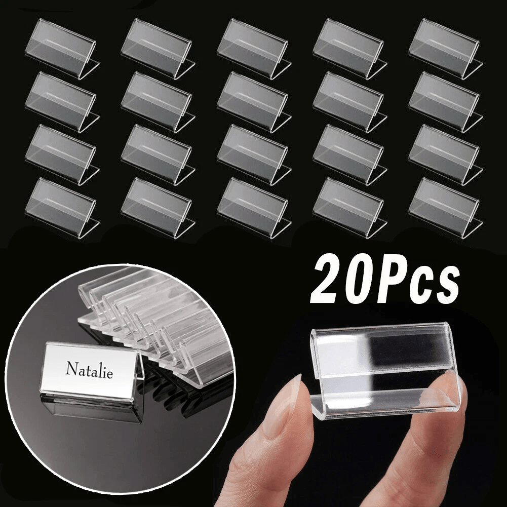 20Pcs Mini Acrylic Sign Display Holder Price Name Card Tag Label Stand Bracket