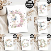 1 pieza Cuaderno de espiral con alfabeto de flores de primavera estéticas. Cuaderno de diario con letras iniciales, regalos de planificador para el trabajo, regalos perfectos para amigos, colegas, mujeres, hombres, hermanas, útiles escolares, regreso a clases