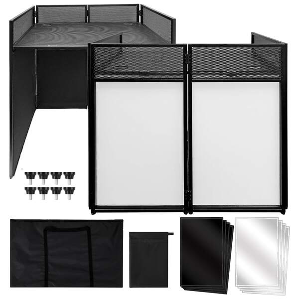 CuisinSmart Cabina de DJ portátil de 52"L X 43.2"H X 26"W, fachada de DJ con pies ajustables, estructura metálica plegable, estación de mesa de DJ para fiestas