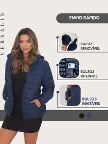 Women's Puffer Jacket Nylon Women's Winter Basic Black Waterproof Coat - National Shipping - 藏蓝色 - 查看 1