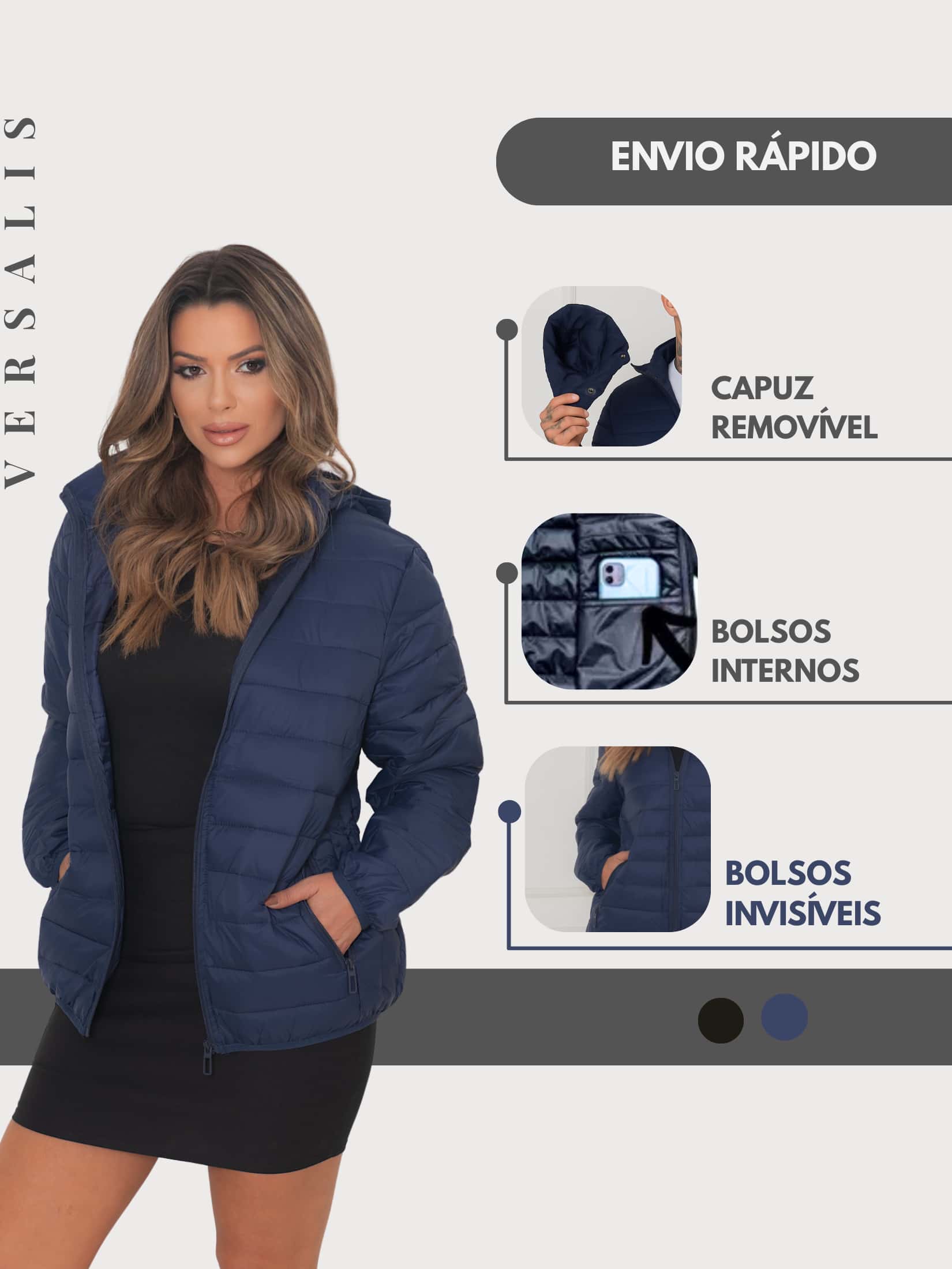 Women's Puffer Jacket Nylon Women's Winter Basic Black Waterproof Coat - National Shipping - 藏蓝色 - 查看 1
