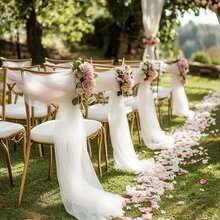 1 件/6 件/10 件优雅婚礼椅带，透明欧根纱材质，63 英寸 X 39.37 英寸，白色、酒红色、浅紫色、脏粉色、浅粉色，适合婚礼、派对和浪漫装饰 - 非常适合过道装饰和椅子装饰、庆典椅装饰 | 飘逸的窗帘风格 | 涤纶混纺面料，婚礼装饰