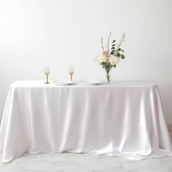 1 Stück rechteckige Tischdecke 140 x 220 cm, Farbe Weiß, fleckabweisende und knitterfreie Polyester Tischdecke, geeignet für Dining, Hochzeit, Party, Buffet Restaurant