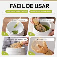Juego de Batidor de Matcha – Set de 6 Piezas con Tazón, Batidor de Bambú, Soporte, Cuchara, Tamiz de Acero Inoxidable y Cucharilla Medidora - Azul Cadete - Ver 5