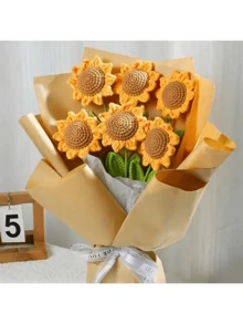 10pcs Handmade Crochet Sunflowers, Everlasting Artificial Woven Sunflowers, Smiling Knitted Realistic Sunflowers, Preserved Flowers, Best Gifts For Christmas, Birthday, Wedding, Graduation, Teacher's Day. Suitable For Restaurant, Room, Bedroom Decor, Holiday Gifts And Party Decorations, Christmas Home Decor. - Multicolor - View 4