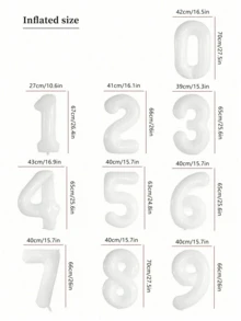 1个32英寸白色数字铝箔气球，适用于一周岁生日派对、周年纪念、节日、服装道具 - 白色 - 查看 7