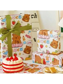 6 件水豚幻想主题礼品包装纸，混合动物设计，彩色大尺寸生日礼品包装，派对礼品，可定制包装