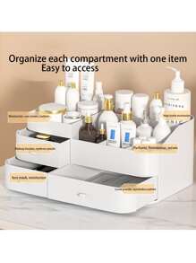 Stackable Makeup Organizer - 2-In-1 Storage Box For Vanity & Desk (With Drawer For Brushes/Jewelry/Lipsticks), School Supplies, Back To School