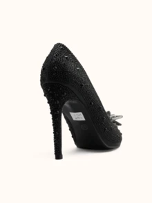 Tacones altos con decoración de flores de diamantes de imitación exquisitos y hermosos para mujer - Negro - Ver 4