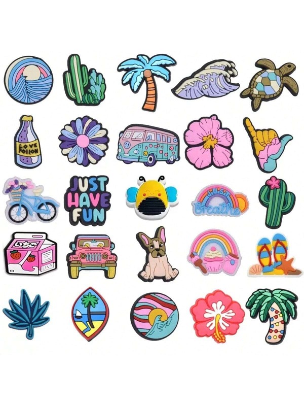 25/20/10 piezas Nuevos accesorios serie verano, flores de agujero hueco para decoración de zapatos, ornamentos DIY, decoraciones de zapatos de PVC de alta gama con diseño hueco