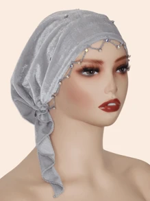 1pc Women Rhinestone Women Turban,Hijab Inner Cap,Fur Specialty Craft Diamond Chain Decorated Headscarf Elegant Middle East Fashion Headwrap