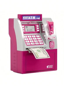1 Hucha electrónica grande tipo Cajero Automático, en negro/rosa, con contraseña, para guardar efectivo y monedas, para niños, regalo perfecto para Navidad, Año Nuevo, San Valentín, festividades, apropiado para niños y niñas (baterías no incluidas)