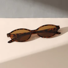 1 对时尚椭圆形眼镜，可定制，多功能，复古风格，适合夏季旅行、海滩、学校，椭圆形镜框，豹纹印花 - 漸變茶 - 查看 10