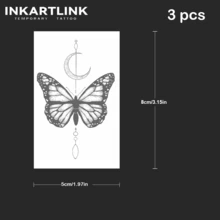 INKARTLINK 3 件蝴蝶和新月临时纹身 | 极简主义深色风格锁骨纹身 | 防水 14 天 | 适用于手腕和脚踝 - 黑色 - 查看 5