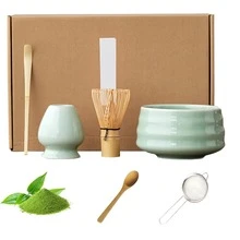 Juego de Batidor de Matcha – Set de 6 Piezas con Tazón, Batidor de Bambú, Soporte, Cuchara, Tamiz de Acero Inoxidable y Cucharilla Medidora - Azul Cadete - Ver 1