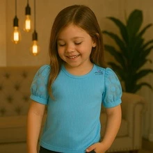 Blusa infantil Menina Manga Tule Princesa Bufante /Blusinha manga Tule Canelada Manga Curta.