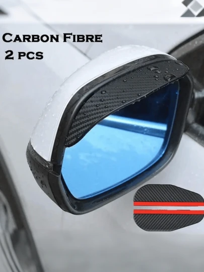 PVC Carbon Fiber Car Rearview Mirror Rain Guards, 2 Pieces - Universal Fit Waterproof Side Mirror Visors, Sunshade And Snow Protection Accessories