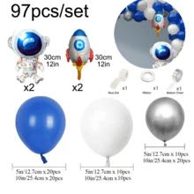 太空宇宙宇航员银河主题派对用品、宇航员和火箭主题铝箔气球、宇航员和火箭设计派对装饰横幅、银河桌布、白色、海蓝色、银色乳胶气球、气球花环、生日、周年纪念装饰和创意装饰、摄影道具 - 太空太空人主題派對裝飾 - 查看 6