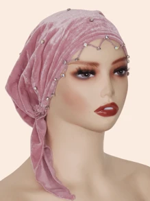 1pc Women Rhinestone Women Turban,Hijab Inner Cap,Fur Specialty Craft Diamond Chain Decorated Headscarf Elegant Middle East Fashion Headwrap