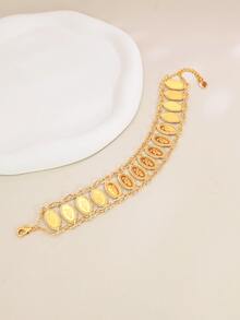 1 件复古优雅百搭通勤激光花手链，适合女士 - 金黃色 - 查看 4