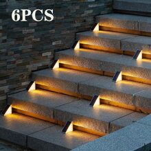 6pcs 13LED Warm Light, Solar Light, Courtyard Light, Outdoor Garden Waterproof Light, Solar Stair Light, Step Light, Fence Light, Terrace Light, Terrace Light, Suitable For Villa, Garden, Terrace And Courtyard Decoration