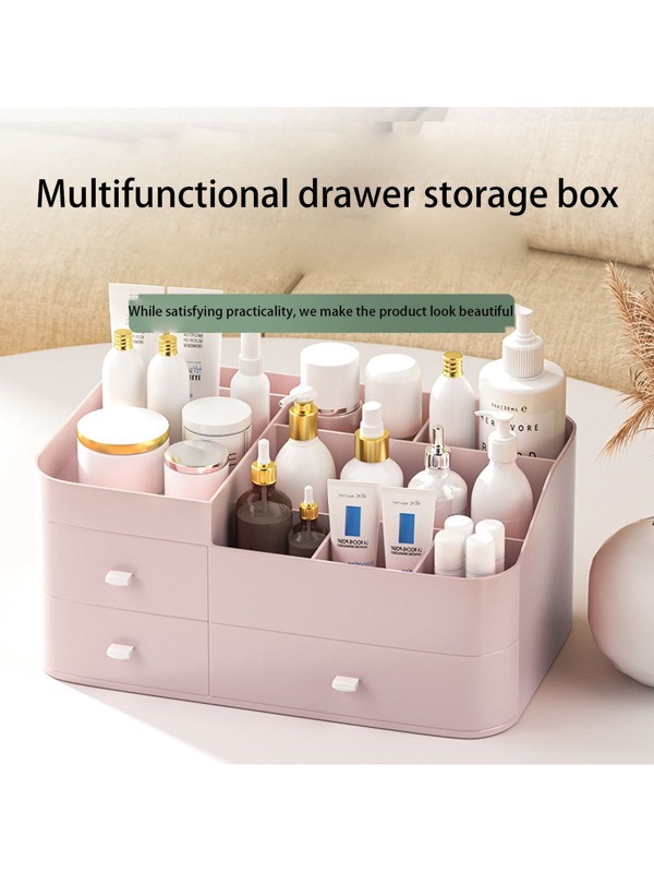 Stackable Makeup Organizer - 2-In-1 Storage Box For Vanity & Desk (With Drawer For Brushes/Jewelry/Lipsticks),School Supplies,Back To School