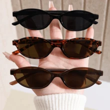 3 件装新款复古椭圆形小框时尚眼镜，男女通用，时尚高端休闲街头摄影男女通用眼镜，万圣节学院风，适合返校季椭圆形 - 3pcs(黑框灰+茶框茶+豹紋框茶) - 查看 6