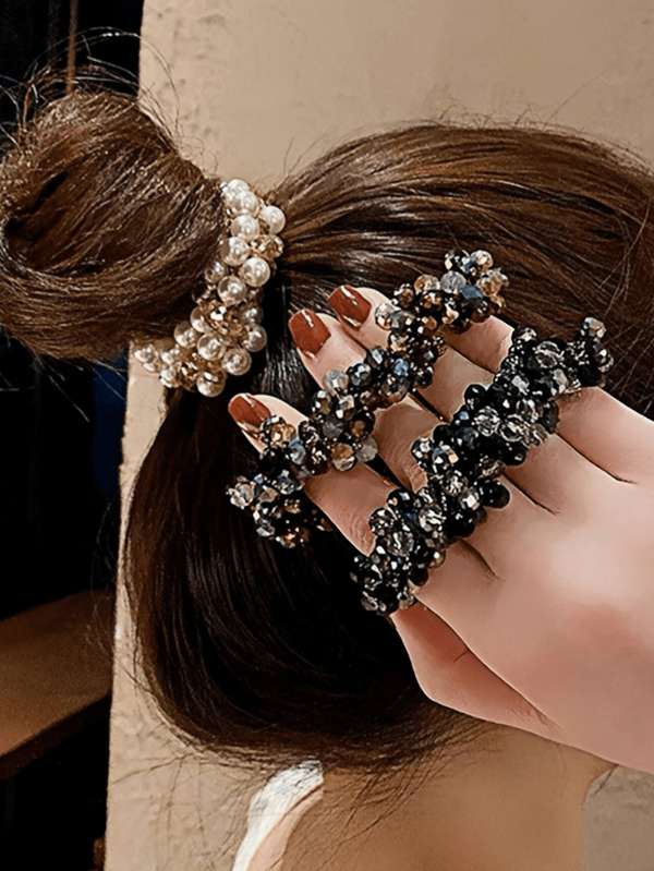 Party 3pcs/1pc Women's Multicolor Faux Pearl & Rhinestone Beaded Hair Tie, Wrist Band, Luxury Style Bracelet Hair Band