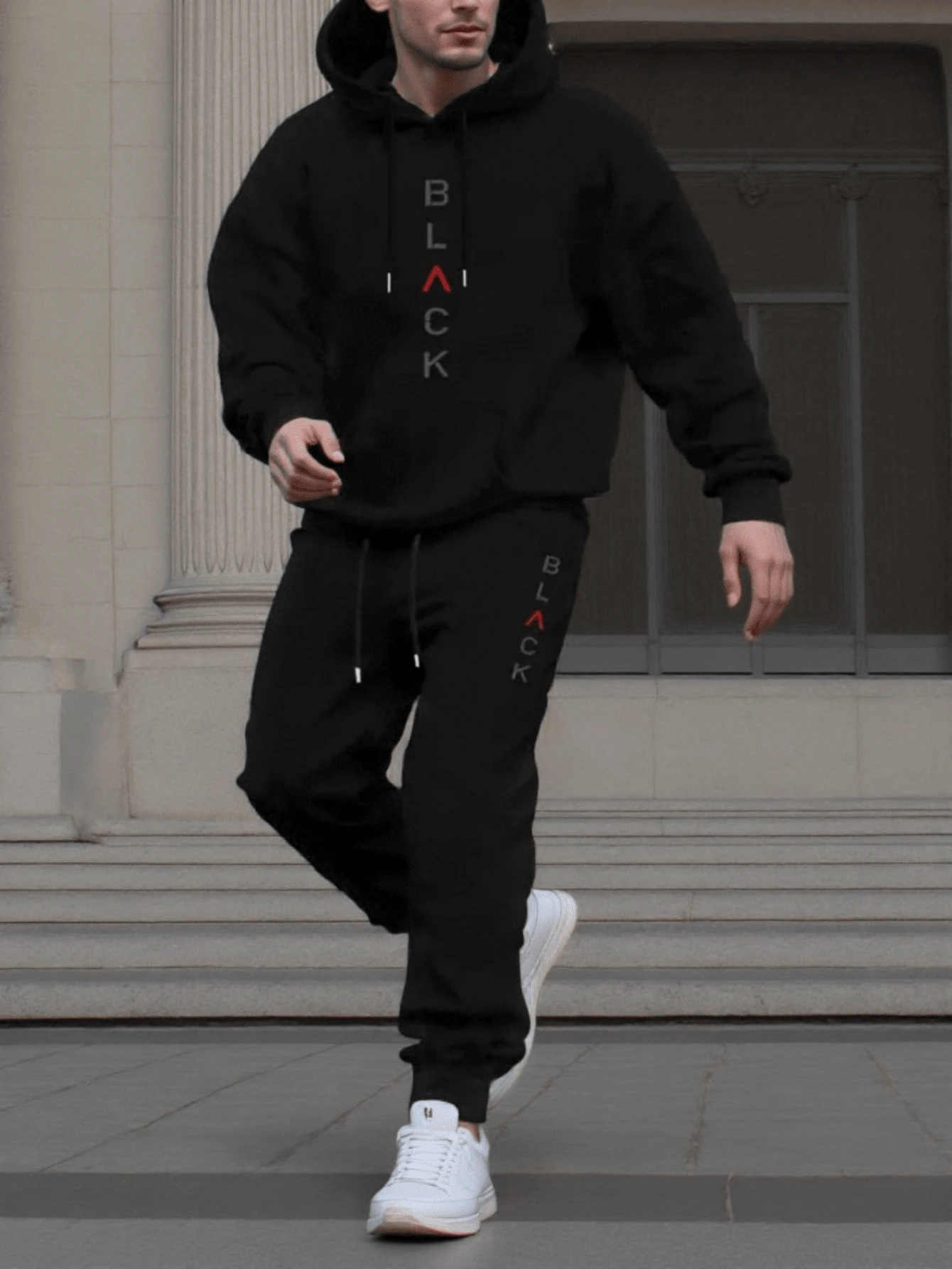 Men Hoodie Co-Ords - Black - View 1