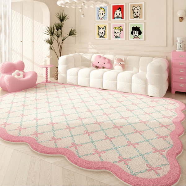 1pc Bow-Knot & Lattice Pattern Carpet, Living Room/Bedroom, Cute & Ins Style, Fresh, Study, Suitable For Valentine's Day, Mother's Day Gifts, Fuzzy Carpet, Room Decor, Home Decor, Small Rug, Blanket, Outdoor Mat, Garden Mat, Living Room Carpet