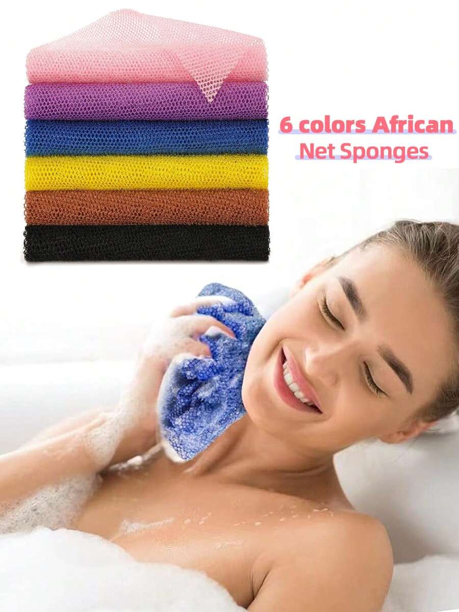1pc African Net Exfoliating Sponge, Stretchable Body Scrubber For Back, Easy To Remove Dead Skin, Dirt, Oil And Impurities, Unclogs Pores - Multicolor - View 1