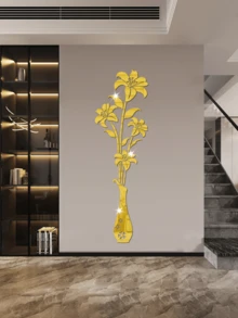 亚克力镜面百合花花瓶墙贴，百合花+花瓶装饰软镜，适用于玄关、客厅、卧室，采用健康环保材质制成，无污染。（墙贴带有一层保护膜，使用时可撕下）