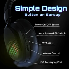 COLUSI Auriculares inalámbricos para juegos Colusi con efectos de iluminación RGB y enfriamiento, para portátiles, PC, , , Switch, con larga duración de batería, micrófono con cancelación de ruido, 2.4Ghz + BT 5.4, baja latencia, talla grande rápidos