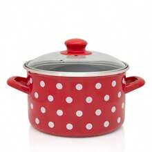 U HOME - Olla de leche esmaltada con tapa, cuenco de esmalte para comida de bebé, cuenco para oreja, cuenco de arroz de dibujos animados con tapa, olla de inducción, cocina - Rojo Alta - Ver 1