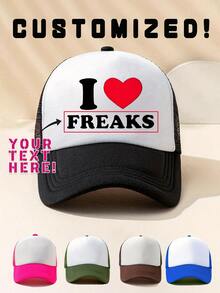 [定制] 1 件定制字母“i Love”妈妈/爸爸印花网眼棒球帽，透气可调节户外高尔夫女士太阳帽，时尚弧形帽檐男士太阳帽，情侣款，四季情人节款 - I love Custom - 查看 9