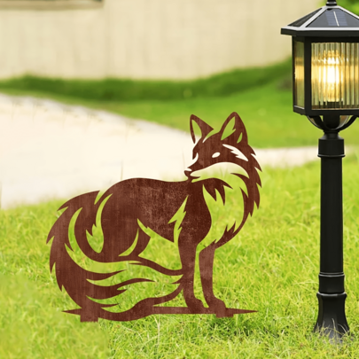 1pc Rusted Metal Fox Garden Stake | Classic Outdoor Yard Art Decor | Rusty Brown & White Animal Design | Perfect For Mother's Day | Freestanding Metal Garden Ornament, Outdoor Garden Decor Tiger Lion