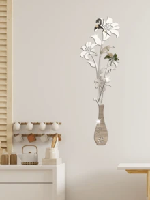 亚克力镜面百合花花瓶墙贴，百合花+花瓶装饰软镜，适用于玄关、客厅、卧室，采用健康环保材质制成，无污染。（墙贴带有一层保护膜，使用时可撕下）