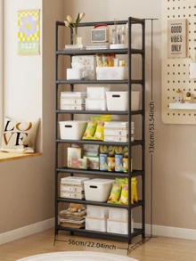 1pc 3-7 Tier Shelf, Home Standing Bookshelf, Multi-Function Iron Rack, Kids Bookcase, Living Room Storage