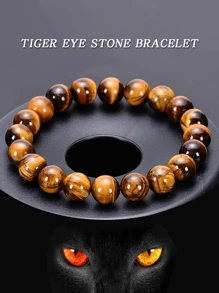 1 pieza Pulsera de cuentas de ojo de tigre, pulsera de energía de yoga hecha a mano con cuentas redondas de piedra natural, regalo de joyas de moda
