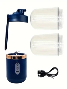 1 pieza Licuadora/Exprimidor portátil 2 en 1 con diseño de doble vaso, cuchillas de acero inoxidable, recargable por USB, fácil de limpiar para hacer smoothies, cubitos de hielo, uso en cocina y exterior, regalo perfecto para el Día de San Valentín y Día de la Madre | Diseño moderno y elegante | Plástico ABS grado alimentario