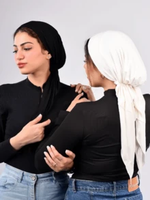 1pc New Solid Color Wide Brim Headscarf Hat Women Hat For Dress - A - View 1