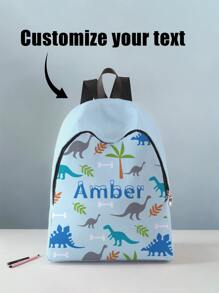 1 pieza Mochila con estampado de dinosaurio de caricatura y diseño de argyle personalizado, se puede personalizar según tu diseño único, apto para niños y adolescentes, imprime tu propio nombre o regálalo a hermanos y compañeros de clase