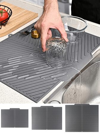 1 件带排水槽的防滑硅胶厨房垫、用于水槽或台面的碗碟沥水垫、用于锅、平底锅和餐具的速干垫、重型台面保护垫。