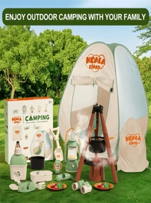 25pcs Kids Outdoor Camping Adventure Playset - Tent, Shovel, Lantern, Binoculars, Pot, Flashlight, Water Bottle, First Aid Kit, Watch - Random Colors, Gift For Boys & Girls, Party, Christmas, Back To School